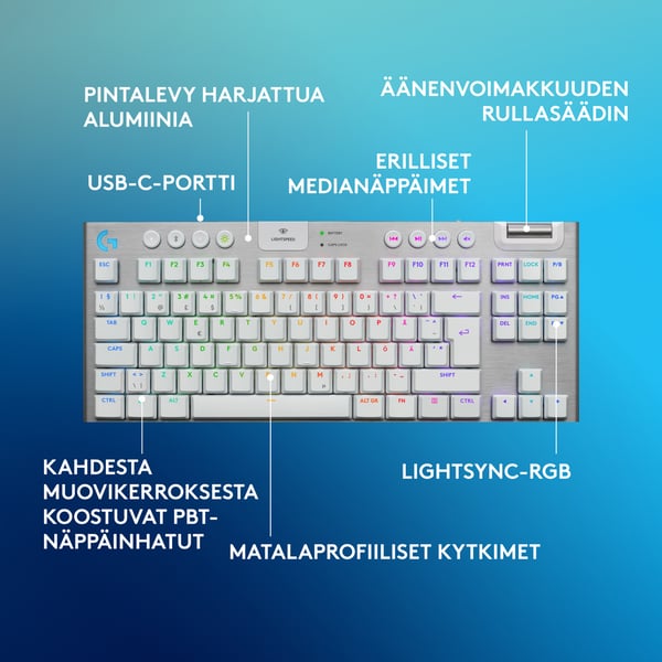 Logitech G915 X LIGHTSPEED TKL -low profile gaming keyboard, Tactile switches, vit