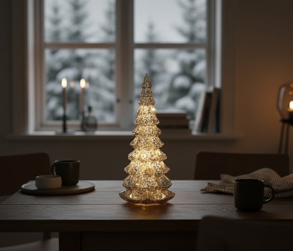 Lumineo glasgran med ljus, bordsdekoration, 32 cm, silver