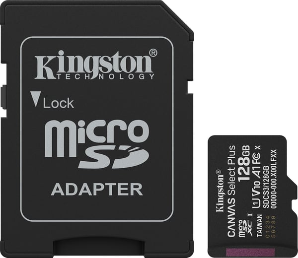 Kingston 128 GB Canvas Select Plus Gen3 UHS-I microSD-minneskort + SD-adapter
