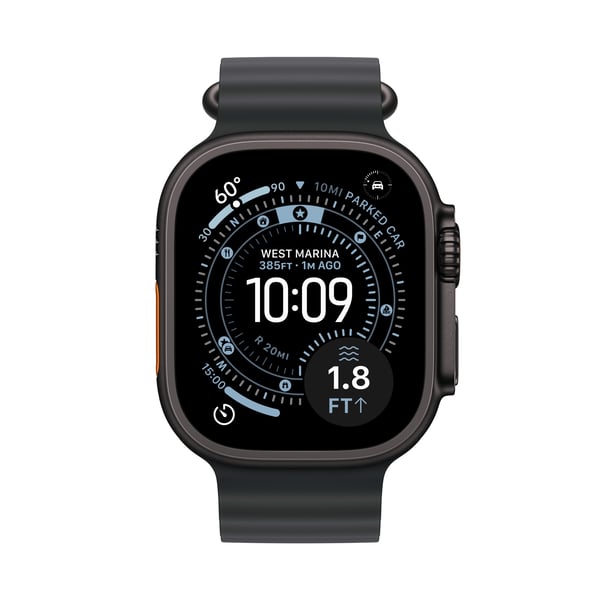Apple Watch Ultra 3 (GPS + Cellular) 49 mm svart titanboett och svart Ocean-armband