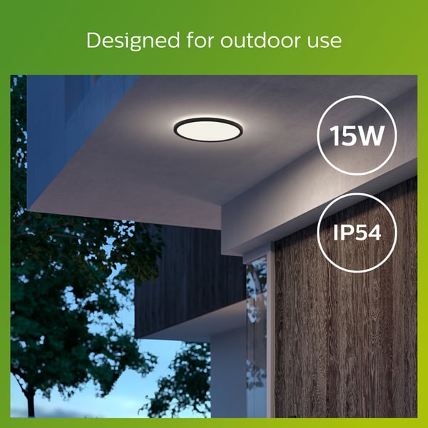 Philips SuperSlim -takplafond för utomhusbruk, SceneSwitch, svart, IP54, 4000K