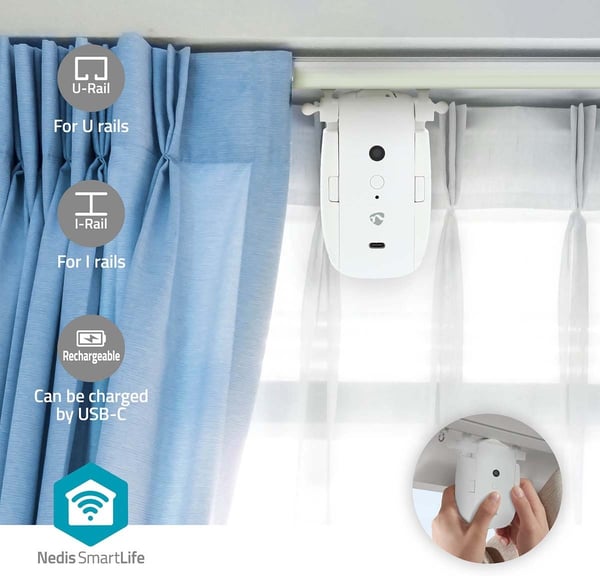 Nedis SmartLife Gardinrobot - gardinstyrning, I/U-skena