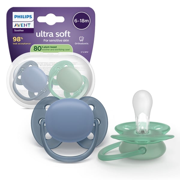 Philips Avent Ultra Soft napp, 6–18 mån, grå/grön, 2 st
