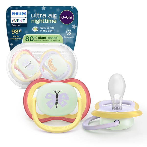 Philips Avent Ultra Air napp, 0–6 mån, gul/lila, 2 st