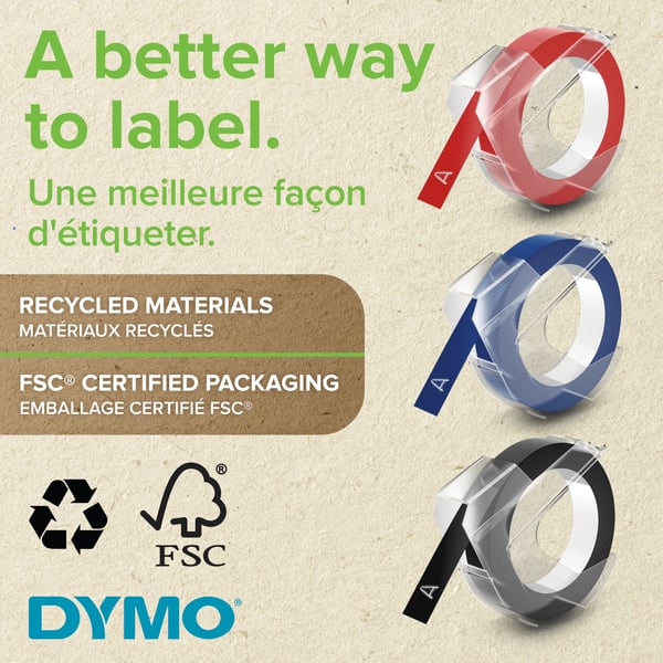 Dymo 3D reliefskrivningstejp 9 mm x 3 m, 3 olika färger