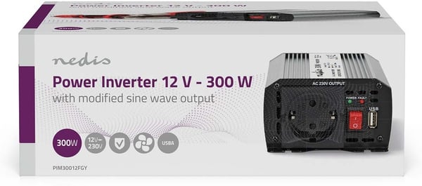 Nedis PIM30012FGY inverter, 12 V, 300 W, modificeret sinusbølge