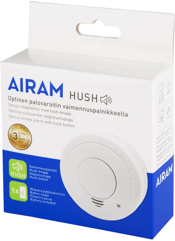 Airam KD-127A -optisk brandvarnare med dämpningsknapp