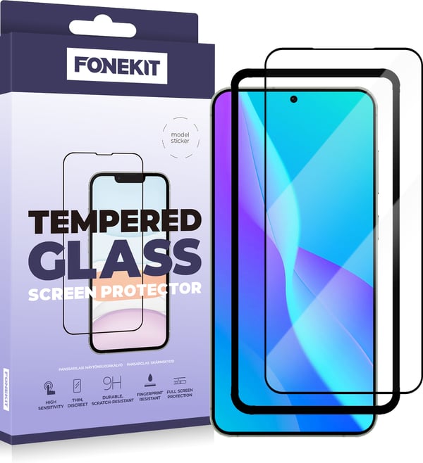 FoneKit Full Cover -skyddsglas, Samsung Galaxy S25+ / S24+, svart