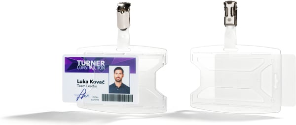 Hållbar reXycle ID-korthållare med remklämma för ett kort, klar, 25 st