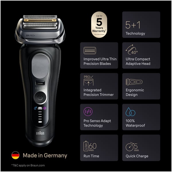 Braun Series 9 PRO+ 9660CC Wet&Dry -Pro SensoAdapt rakapparat med SmartCare-station, Svart