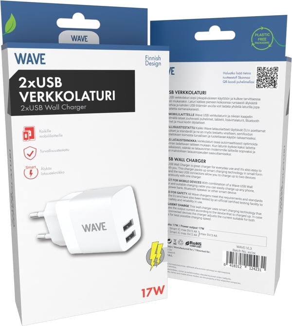 Wave 2 x USB-oplader, 3,1A