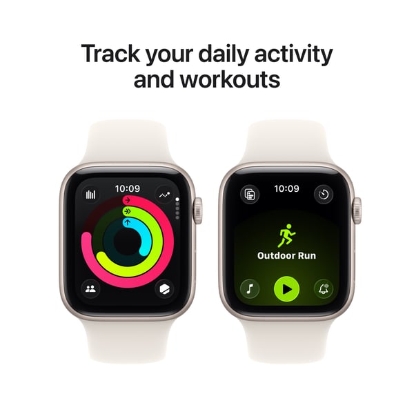 Apple Watch SE 3 (GPS) 44 mm stjärnvit aluminiumburk och stjärnvit sportarmband, S/M