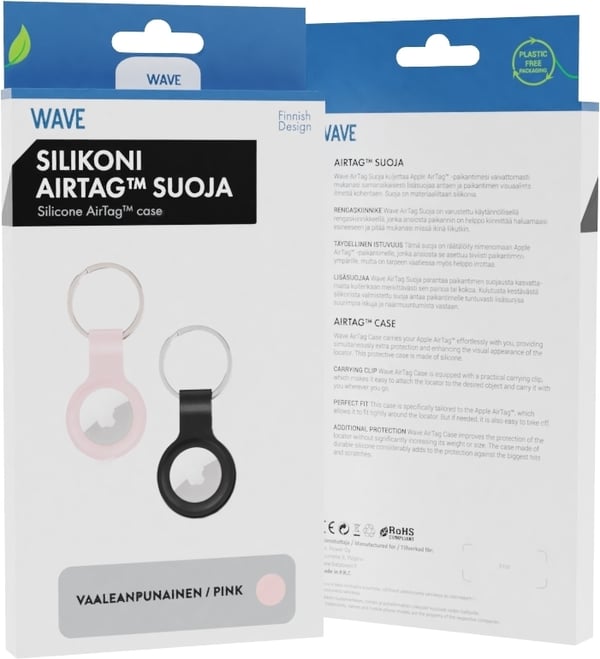 Bølge silikonehylster med nøglering, Apple AirTag, lyserød.