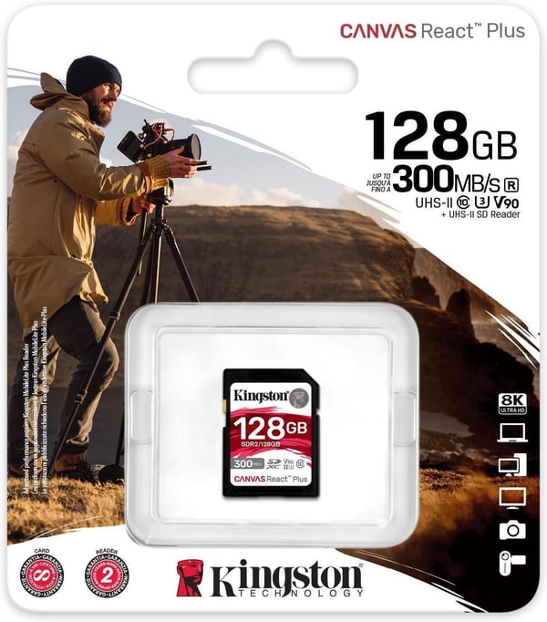 Kingston Canvas React Plus 128 GB UHSII SDXChukommelseskort