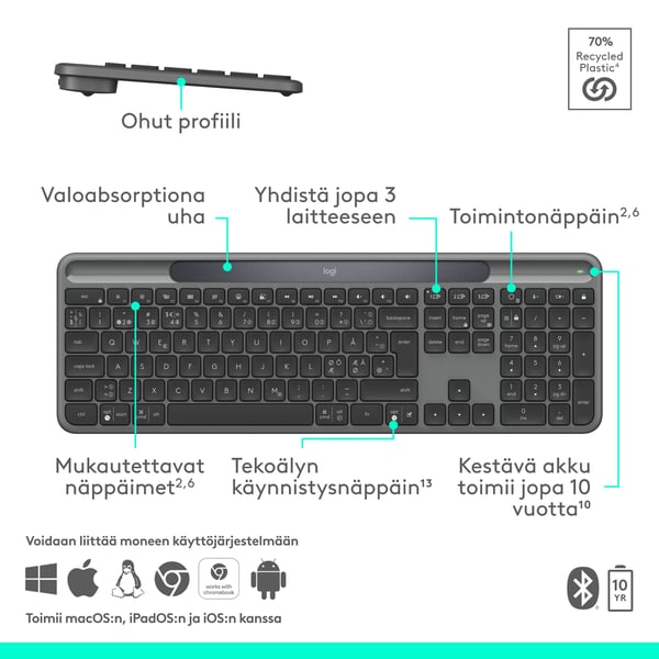 Logitech Signature Slim Solar+ trådlöst tangentbord