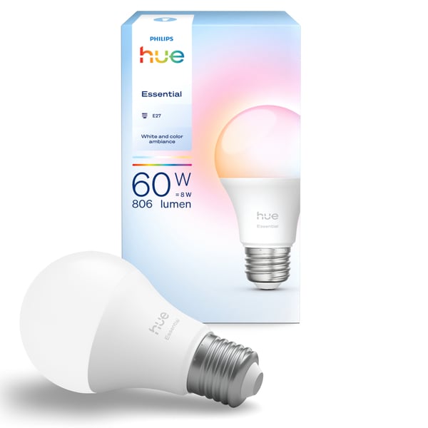 Philips Hue Essential smart lampa, vit och färgad belysning, E27, 806 lm