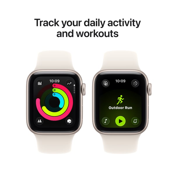 Apple Watch SE 3 (GPS) 40 mm stjärnvit aluminiumhus och stjärnvit sportarmband, M/L