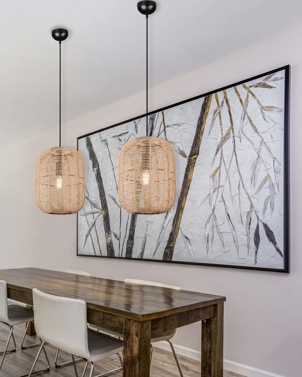 Trio Runa -pendelbelysning 35 cm, E27, mattsvart/sisal