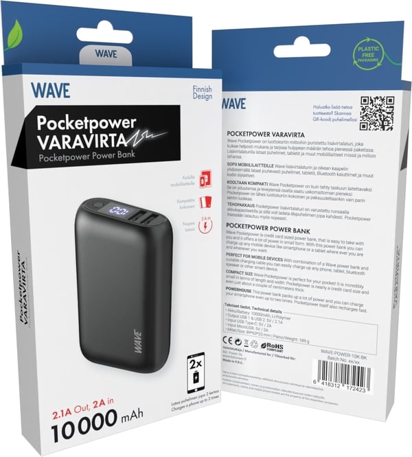 Wave Pocketpower - netadapter, 10 000 mAh, sort