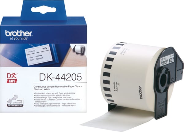 Brother DK-44205 -etikettrulle, 62 mm, svart/vit