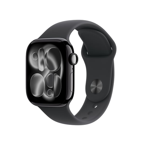 Apple Watch Series 11 (GPS) 42 mm spegel svart aluminiumhölje och svart sportarmband, S/M