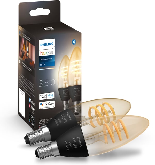 Philips Hue - filamentintelligent lampe, White Ambiance Filament, E14, 2-pack