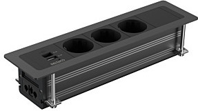 DELTACO infälld strömpanel, 3 uttag, 1x21W A+C USB-laddare, GST18, kedjning