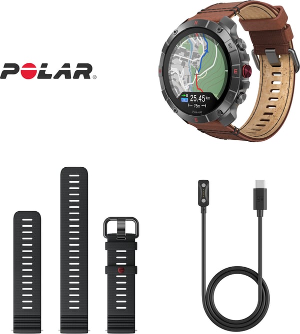 Polar Grit X2 Pro Titan -sportsur, brun læderrem