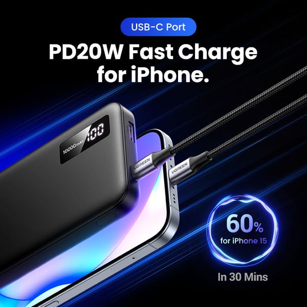Ugreen 10 000 mAh powerbank med snabbladdning