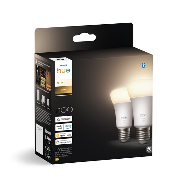 Philips Hue LED-smartlampa, White, E27, 1100 lm, 2-pack