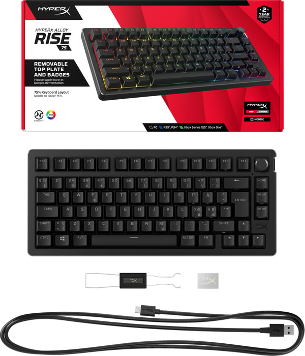 HyperX Alloy Rise 75 -speltangentbord, HyperX Linear -brytare, svart