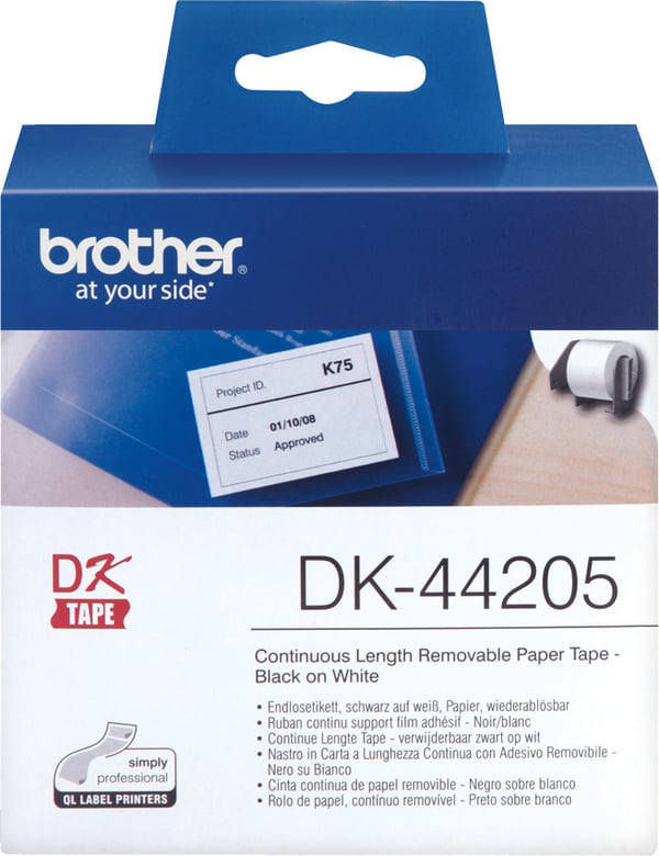 Brother DK-44205 -etikettrulle, 62 mm, svart/vit