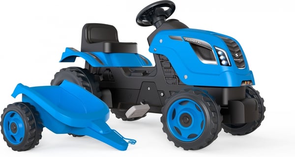 Smoby Farmer XL -blå traktor och släpvagn