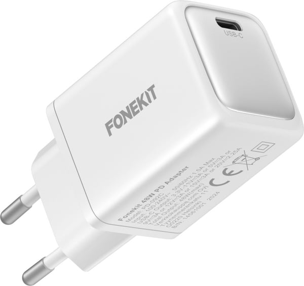 FoneKit GaN PD 45W nätadapter, USB-C, vit