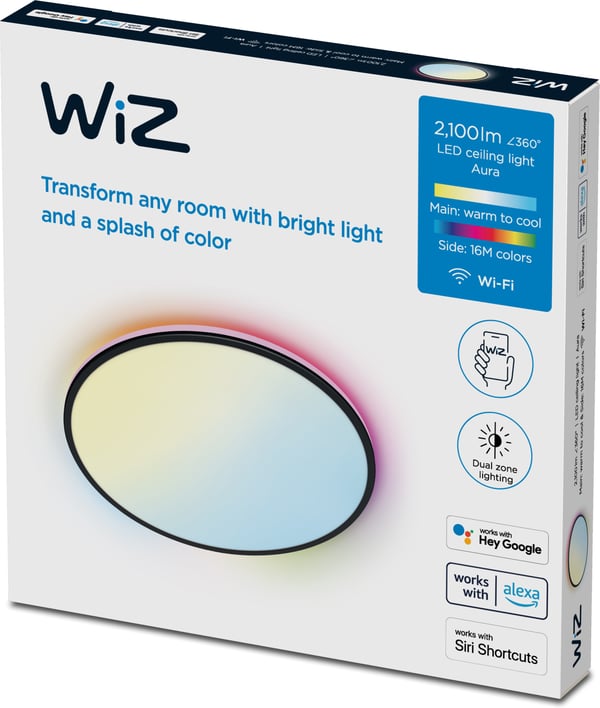 WiZ Rune -taklampa, svart, RGBW alla färger och nyanser av vitt ljus, Wi-Fi, 40 cm