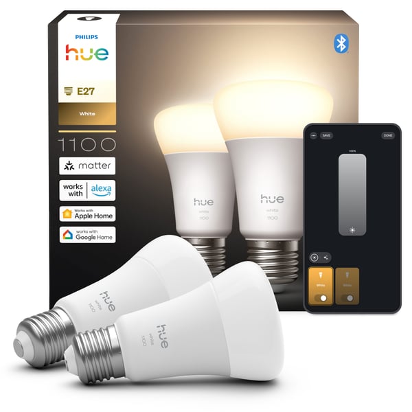 Philips Hue LED-smartlampa, White, E27, 1100 lm, 2-pack