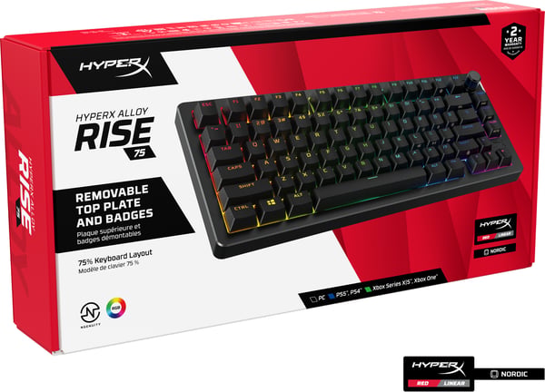 HyperX Alloy Rise 75 -speltangentbord, HyperX Linear -brytare, svart