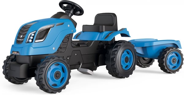 Smoby Farmer XL -blå traktor och släpvagn