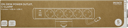 DELTACO strøm panel, 5 stik, 1x21W A+C USB-lader, GST18-tilslutning