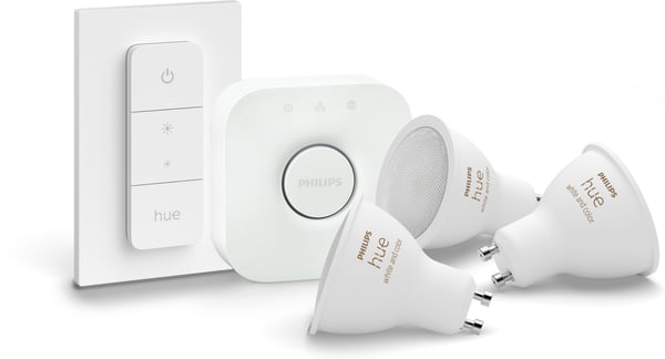 Philips Hue -LED-smartpære, BT, Hvid og farvet ambiance, GU10, 4,2 W, starterpakke