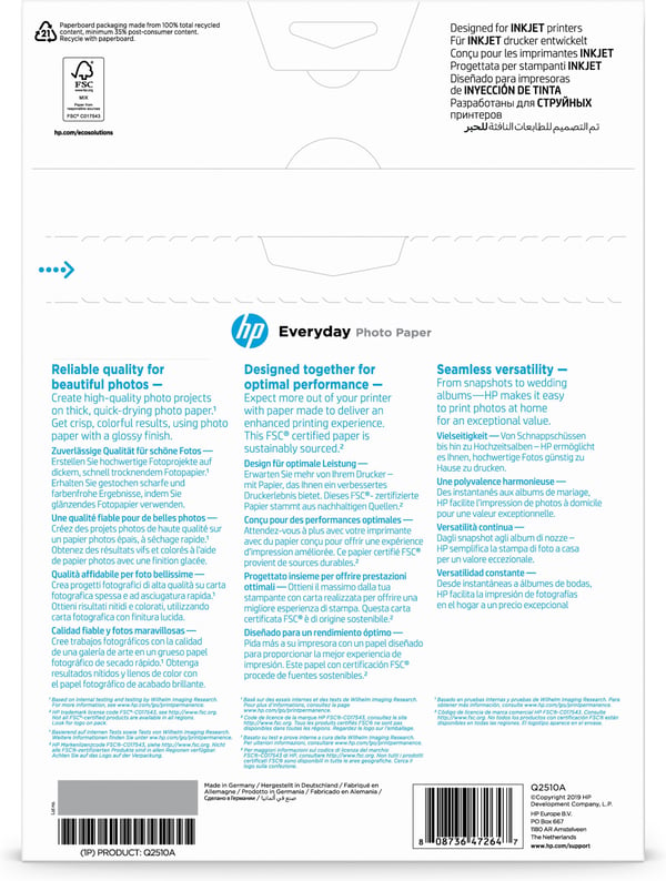 HP Everyday Glossy fotopapper, A4, 100 ark