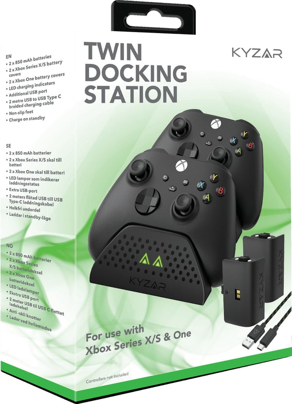 Kyzar Twin Dock Station opladningsstation og batterier, Xbox.
