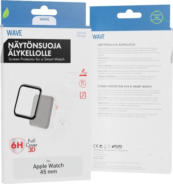 Wave 3D PMMA skärmskydd, Apple Watch 45 mm, svart Wave 3D PMMA skärmskydd, Apple Watch 45 mm, svart