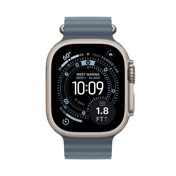 Apple Watch Ultra 3 (GPS + Cellular) 49 mm naturvit titanhus och ankars blå Ocean-armband