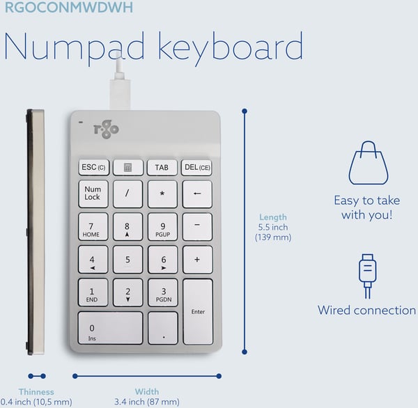 R-Go Numpad Break -sifferblock, trådlös, vit