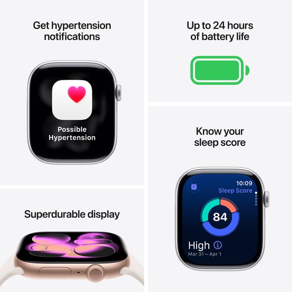 Apple Watch Series 11 (GPS) 46 mm stjärngrå aluminiumhölje och svart sportarmband, M/L