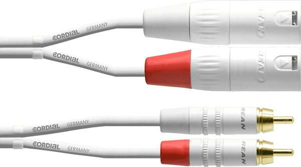 Cordial 2 x RCA - 2 x XLR -lydkabel, 1,5 m, hvid