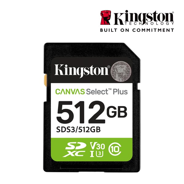 Kingston 512 GB SDXC Canvas Select Plus Gen3 UHS-I U3 V30 minneskort