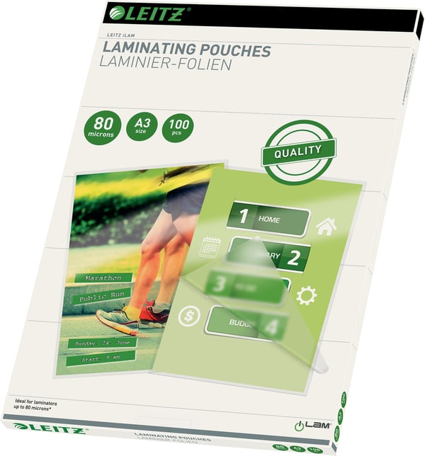 Leitz A3 80 mikron -lamineringsficka, 100 st