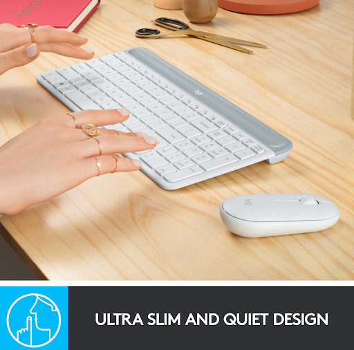 Logitech MK470 Slim -tastatur og mus, hvid